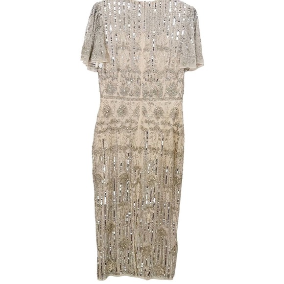 Mac Duggal 5575 Nude Silver Beaded Flutter Sleeve Formal Cocktail Dress Size 6 - Picture 5 of 7